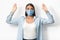 Woman In Mask Raising Hands Breaking Self-Quarantine Rules, White Background