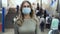 Woman masks walking station metro corona virus. Crowd people in subway covid-19.