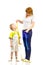 Woman measuring child