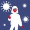 Woman in medical mask surrounded by viruses and germs. Protection of health, virus protection.