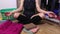 Woman meditates near the closet