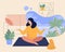 Woman Meditating at Home, Yoga of Lady in Room flat illustration