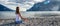 Woman meditating at the lake