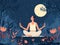 Woman meditating in lotus pose at night. illustration. Generative AI