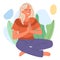 Woman meditating in lotus pose. Relaxing yoga meditation, mindful female person breath and balance training flat vector