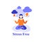 Woman meditating practice, stress free, emotion control, suppress bad feelings, mental health, positive thinking, lotus pose yoga