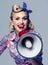 Woman with megaphone, in pin-up style