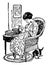 Woman Mending Clothing While Sitting in a Chair, vintage illustration