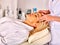 Woman middle-aged take face massage in spa salon