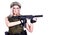 Woman in a military camouflage holding the smg