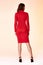 Woman model fashion style red skinny dress beautiful secretary diplomatic protocol office uniform stewardess air hostess business