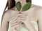 Woman Model hold green leaf for jewelry beauty health nature clean