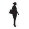Woman model with shopping handbag standing, side view. Modern fashion style. Isolated vector silhouette
