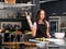 Woman on modern kitchen