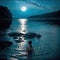 Woman in Moonlit Water created with Generative AI