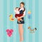 Woman mother holding carrying baby carrier child with sling love parent new mom
