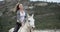 Woman, mountain and riding horse in nature for adventure, travel or journey in the countryside. Young and attractive