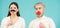 Woman with moustache and man with red lips. Couple gender equality. Diversity, tolerance and gender identity concept.