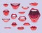 Woman mouth set. Red sexy lips expressing emotions