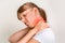 Woman with muscle injury having pain in her neck