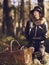 Woman and mushroom basket