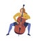 Woman musician playing violoncello cartoon funny illustration in vector