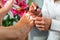 Woman in nail studio receiving pedicure