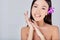 Woman narrow eyes bare shoulders China Korean appearance youth clean skin