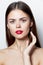 Woman natural look Alluring look red lips clear skin light