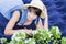 Woman on nature with the sprigs of flowering apple