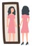 Woman near Mirror Trying on Dress Vector Image