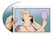 Woman in negligee with mirror. Stock illustration.