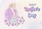 Woman with newborn baby sucking breast milk and decorate flowers, wording of Mother day, All on colorful watercolor pattern