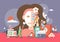 Woman night time routine that helps to sleep better, vector flat illustration