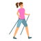 Woman nordic walking icon, cartoon style