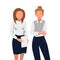 Woman in office style work together. employee girl and boss,subordinate, profession avatar vector