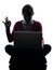 Woman okay gesture computing laptop computer silhouette