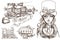 A woman in an old hat and a steampunk gun. Templates for creating business cards, posters, advertising pages