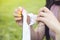 Woman opened ice cream in outdoor