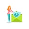 Woman Opening Envelope, Email Newsletter Vector