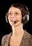 Woman-operator with headphone