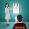 Woman Ophthalmologyst Examining Patient Using a Snellen Chart