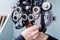 Woman at optometrist having eye sight testing