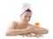 Woman with orange brush for spa-procedures