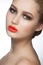 Woman with orange lipstick