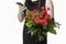 Woman ordering flowers via mobile phone