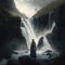 Woman overlooking waterfall Illustration AI Generative