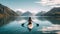 A woman paddling a kayak on a lake. Generative AI image.