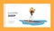 Woman Paddling on SUP Board Landing Page Template. Young Female Character Wear Sportive Swimwear