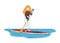 Woman Paddling on SUP Board. Young Female Character Wear Sportive Swimwear Holding Paddle Stand on Surfboard